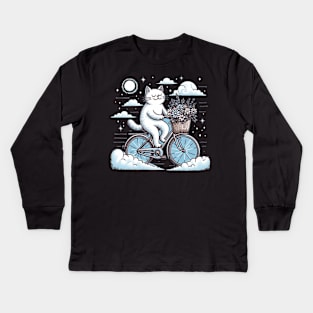 Cat riding a bike Kids Long Sleeve T-Shirt